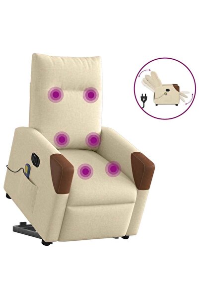 vidaxl Fotoliu electric de masaj rabatabil cu ridicare, crem, textil