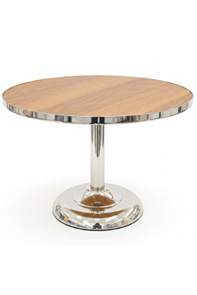 AKDC May Flower Round Cake Stand | Wood & Silver Stainless Steel |30×20 cm