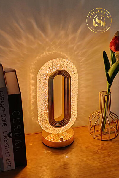 Solistech Kristal Elmas Dekoratif Şık Şarjlı Ledli Dokunmatik 3 Modlu Abajur Masa Üstü Gece Lambası