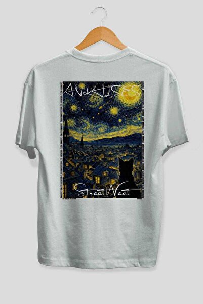 Ankhises 45 Cats for the Sake of Cats Printed White Oversize T-Shirt 100% Cot...