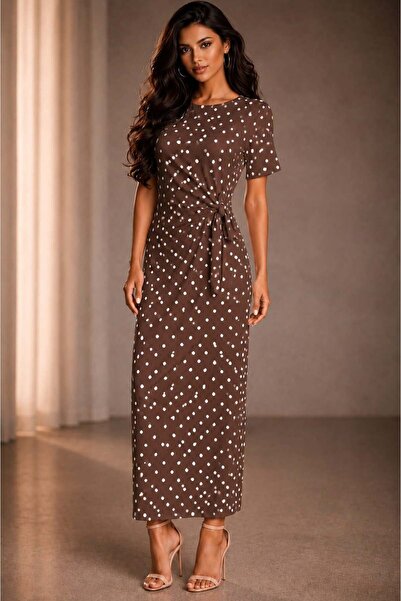 Elaxi Women's Polka Dot Modal Fabric Side Tie Short Sleeve Maxi Dress