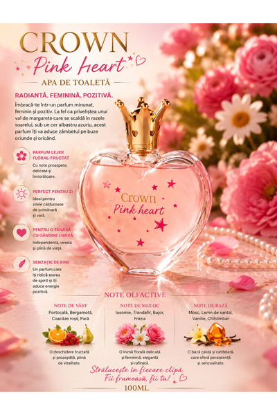 Crown Pink Heart Perfume for Women 100 ml, Fresh Floral Aroma with Fruity Notes