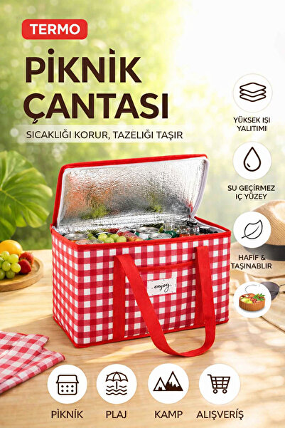 Ferzin Büyük Boy Termo Piknik Çantası – Isı Yalıtımlı, Katlanabilir, Soğuk ve Sıcak Tutucu Gıda Taşıma Çantası