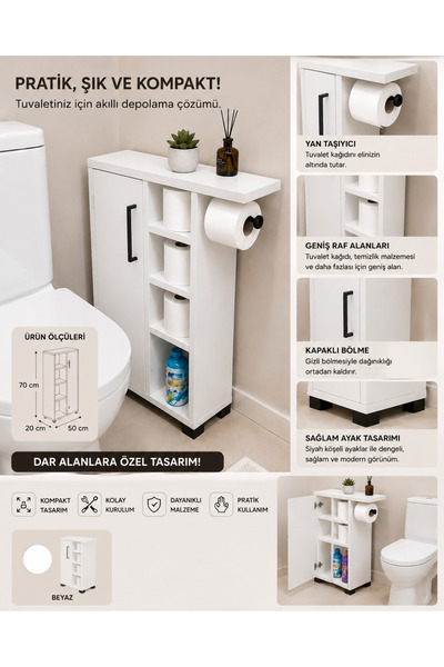 luccuni Klozet Yanı Banyo Dolabı Tuvalet Kağıtlıklı Dar Alan WC Organizer Çok...