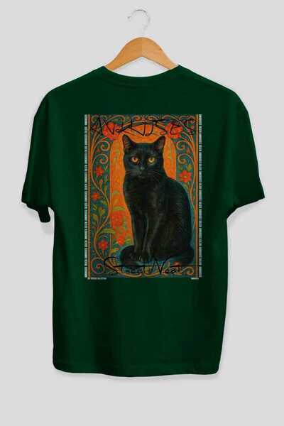 Ankhises For the Love of Cats 95 Cat Printed Green Oversize T-Shirt 100% Cott...
