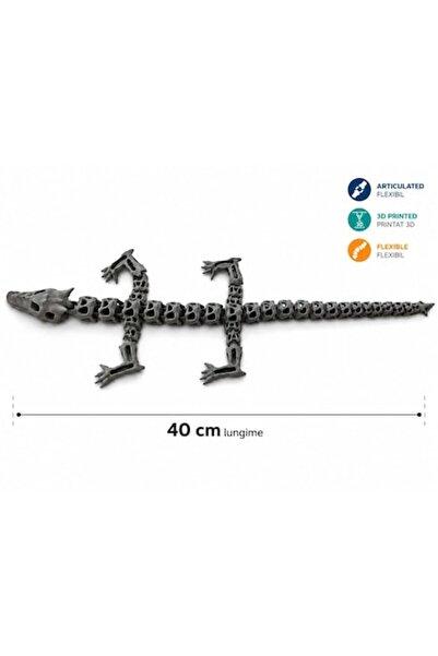 OEM Dragon schelet 3D articulat – Figurină flexibilă, Gri, 40 cm