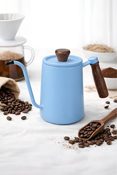 lomex Filter and Drip Pot (V60) with Wooden Handle, Sky Blue, 600ml