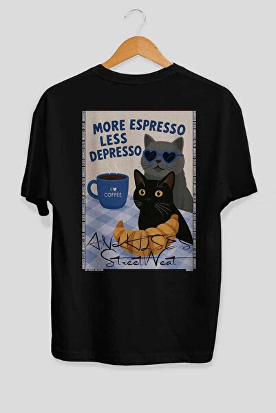 Ankhises For the Love of Cats 111 Cat Printed Black Oversize T-Shirt 100% Cot...