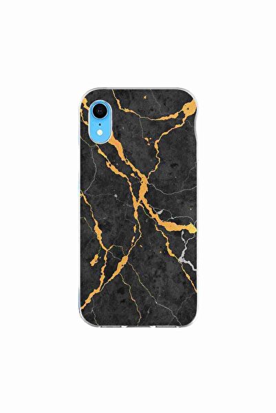 OEM Husa compatibila cu Apple iPhone XR Silicon Gel Tpu Model Noir Gold Marble