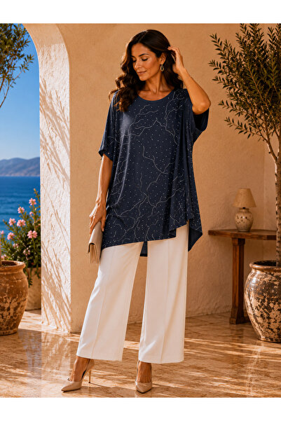 TUSSE Women's Crew Neck Lightning Stone Embellished Viscose Stretchy Plus Siz...