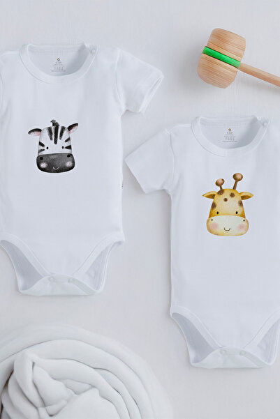 bebek perisi Organic 100% Cotton Cute Zebra and Giraffe Design 2-Piece Baby B...