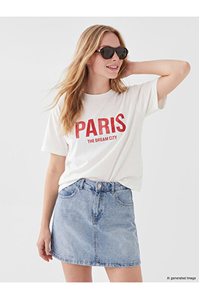 LC Waikiki White Paris Printed Soft Touch Women's T-Shirt