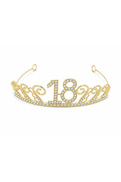 OEM Tiara aurie majorat 18 ani cu cifra 18 si strasuri