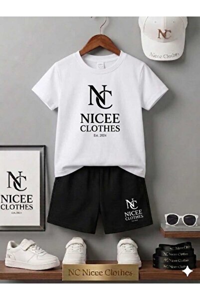 NC Nicee Clothes LETNJA DEČJA MAJICA I KRATKE HLAČE UNISEKS (CRNI TISK)
