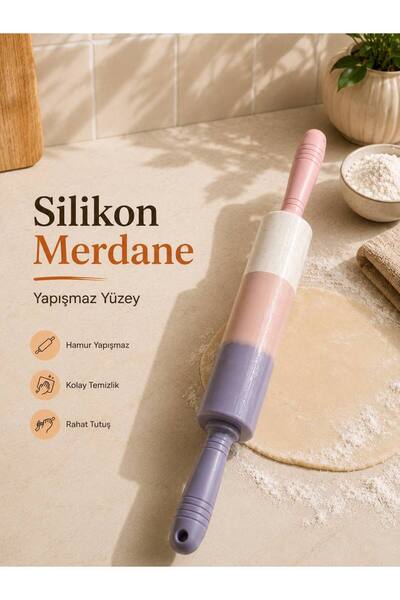 VD Silikon Hamur Açma Merdanesi Yapışmaz Yüzeyli Pasta Börek Kurabiye Merdanesi