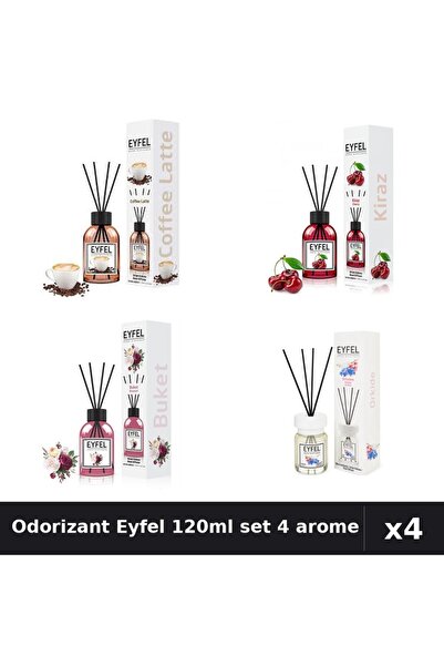 Eyfel Set 4 Odorizant Camera Betisoare 120ml - Cafea, Cirese, Bouquet, Orhidee