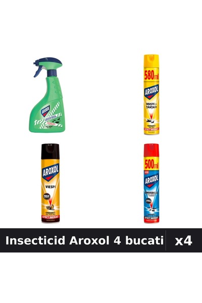Aroxol Set 4 Spray Insecticid 400ml, 500ml, 580ml - Protecție Gândaci, Țânțar...