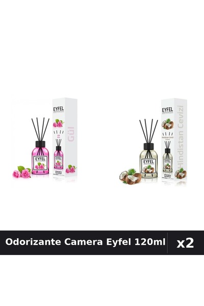 Eyfel Set 2 Odorizante Camera Betisoare 120ml - Trandafir, Nuca de Cocos