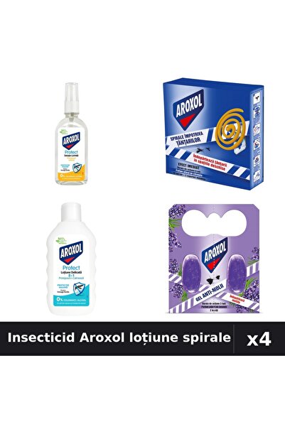 Aroxol Set 4 Insecticid - Loțiune Repelent 85ml, 200ml și Spirale Anti-Insecte