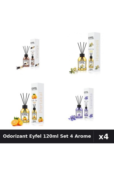 Eyfel Set 4 Odorizant Camera Betisoare 120ml - Vanilie, Lavanda, Portocala, M...