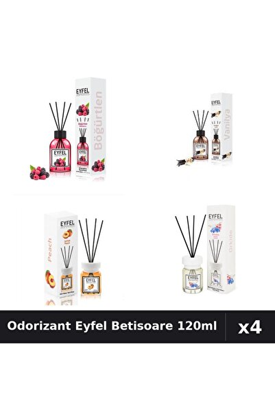 Eyfel Set 4 Odorizant Camera Betisoare 120ml - Fructe Pădure, Vanilie, Piersi...