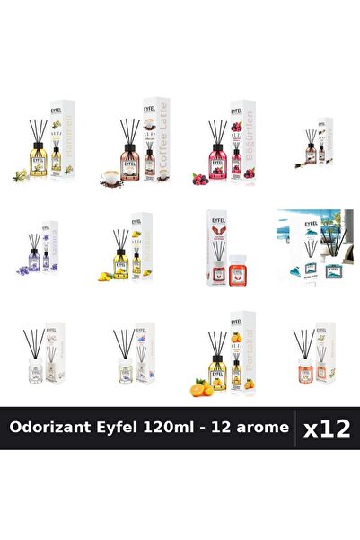 Eyfel Set 12 Odorizant Camera Betisoare 120ml - 12 Arome Asortate, Parfum Intens