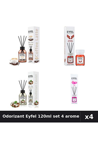 Eyfel Set 4 Odorizant Cameră Betișoare 120ml - Cafea, Red Dragon, Nucă Cocos,...