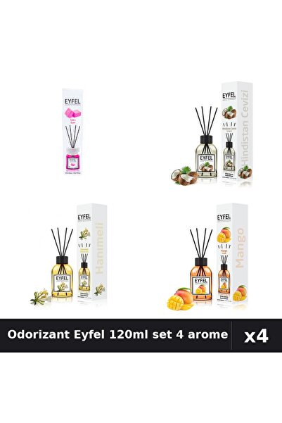 Eyfel Set 4 Odorizant Camera Betisoare 120ml - Bubble Gum, Cocos, Mango, Mâna...