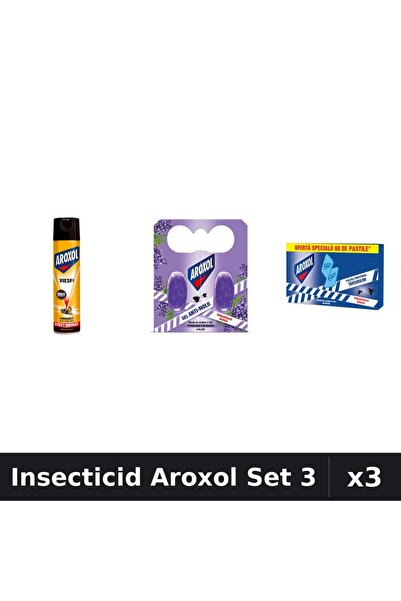 Aroxol Set 3 Insecticid - Spray 400ml + Pastile Anti-Insecte 2 și 60 bucați