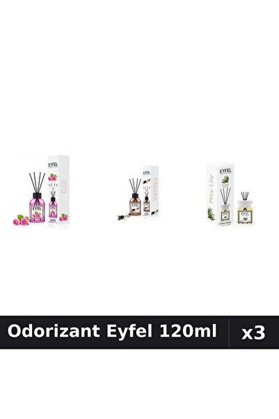 Eyfel Set 3 Odorizant Camera Betisoare 120ml - Trandafir, Vanilie, Lacramioare
