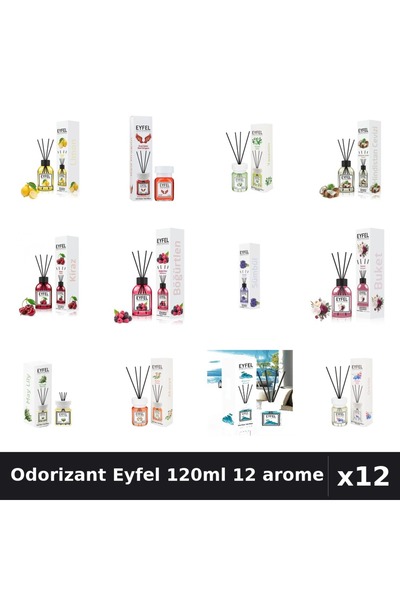 Eyfel Set 12 Odorizant Camera cu Betisoare 120ml - 12 Arome Asortate, Parfum ...