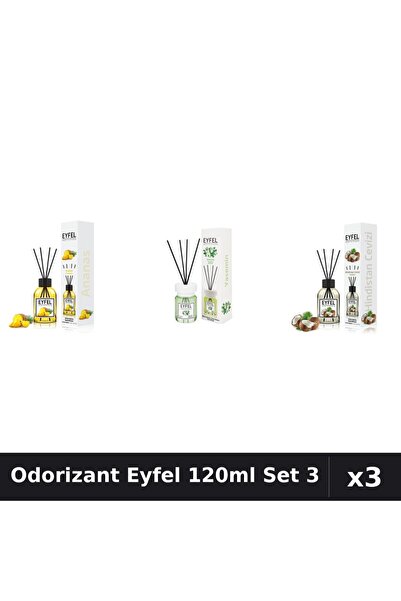 Eyfel Set 3 Odorizant Cameră Betișoare 120ml - Ananas, Iasomie, Nucă de Cocos