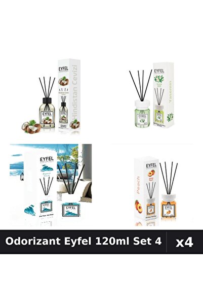 Eyfel Set 4 Odorizant Camera Betisoare 120ml - Nucă Cocos, Iasomie, Ocean, Pi...