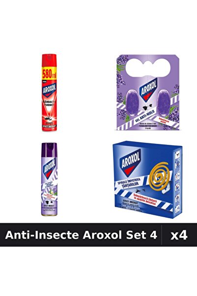Aroxol Set 4 Spray și Pastile Anti-Insecte - 580ml, 250ml, 10 buc, 2 buc - Pr...