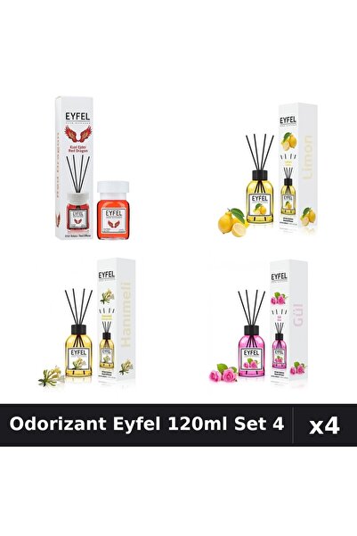 Eyfel Set 4 Odorizant Cameră Betișoare 120ml - Red Dragon, Lămâie, Trandafir,...