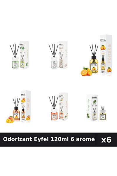 Eyfel Set 6 Odorizante Camera Betisoare - Iasomie, Bumbac, Portocală, Mango, ...