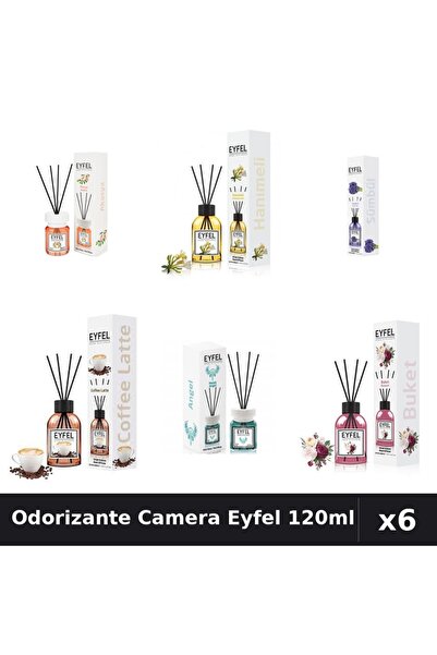 Eyfel Set 6 Odorizante Camera Betisoare 120ml - Acacia, Angel, Bouquet, Cafea