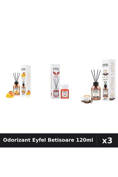Eyfel Set 3 Odorizant Camera Betisoare 120ml - Mango, Red Dragon, Cafea