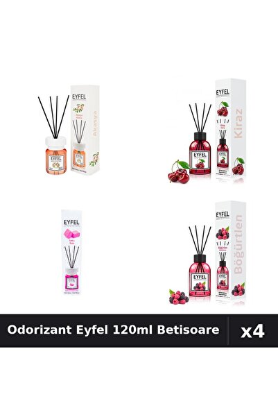 Eyfel Set 4 Odorizant Camera Betisoare 120ml - Acacia, Cirese, Bubble Gum, Fr...