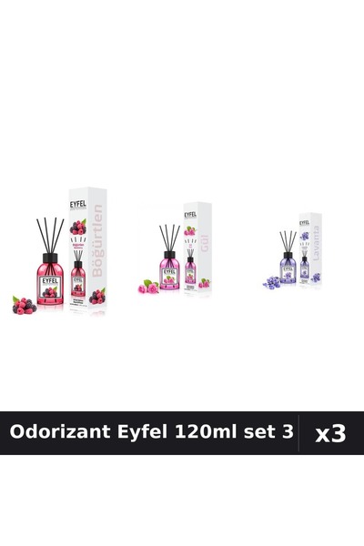 Eyfel Set 3 Odorizant Camera Betisoare 120ml - Fructe Pădure, Trandafir, Lavandă