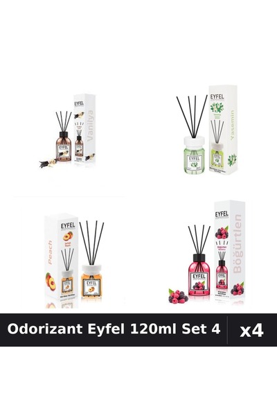 Eyfel Set 4 Odorizant Camera cu Betisoare 120ml - Vanilie, Iasomie, Piersica,...