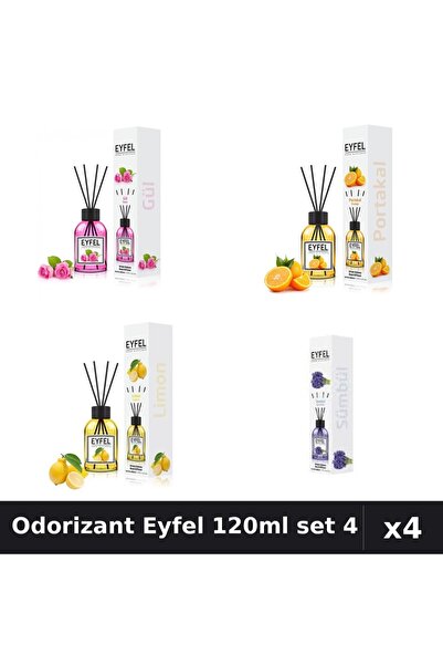 Eyfel Set 4 Odorizante Camera Betisoare 120ml - Trandafir, Portocală, Lămâie,...