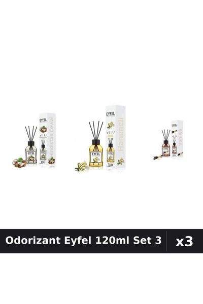 Eyfel Set 3 Odorizant Camera Betisoare 120ml - Nucă Cocos, Mană Maicii, Vanilie