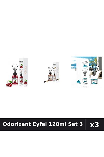 Eyfel Set 3 Odorizant Camera Betisoare 120ml - Cireșe, Vanilie, Ocean