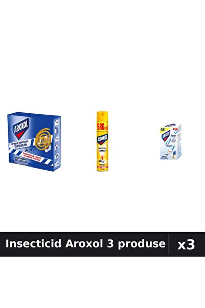 Aroxol Set 3 Insecticid - Spray 580ml, Pastile 10 buc, Aparat Electric - Prot...