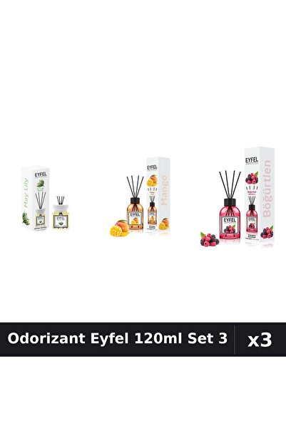 Eyfel Set 3 Odorizant Camera Betisoare 120ml - Lacramioare, Mango, Fructe Pădure