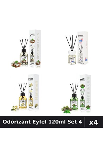 Eyfel Set 4 Odorizant Cameră Betișoare 120ml - Nucă Cocos, Orhidee, Mană Maic...