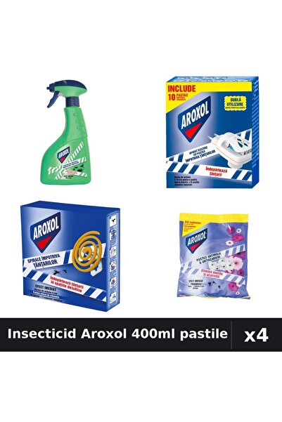 Aroxol Set 4 Insecticid - Spray 400ml + Pastile Anti-Insecte 10/20 buc - Prot...