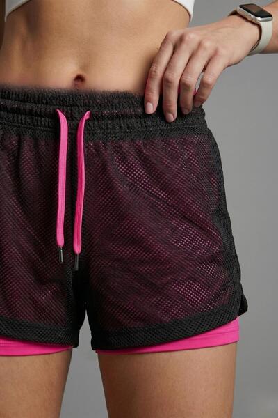 odelon Women's tights mesh sports shorts black-fuchsia