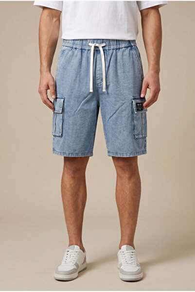 ETEN Knitted Denim Look Cargo Shorts With Contrast Draw Cord